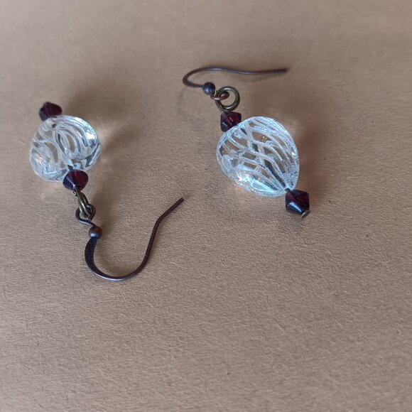 Handma Earrings With Textured Glass Heart Beads Mounted on Aged Copper Fishhooks - Picture 14 of 16